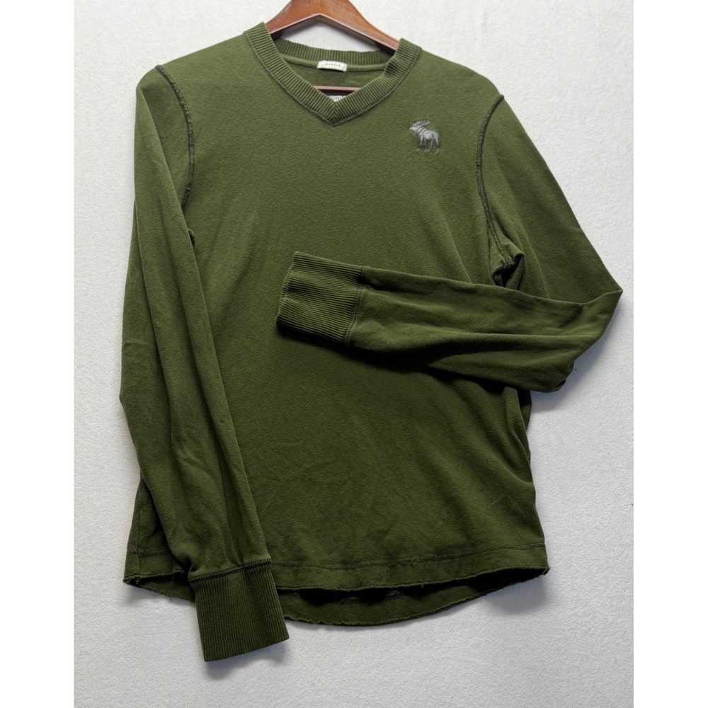 Abercrombie & Fitch Muscle Long Sleeve Shirt Moose Logo Y2K Preppy Green